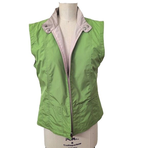 IZOD Reversible Convertible Jacket Vest Windbreaker Womens M Tan Green Excellent - Picture 6 of 6